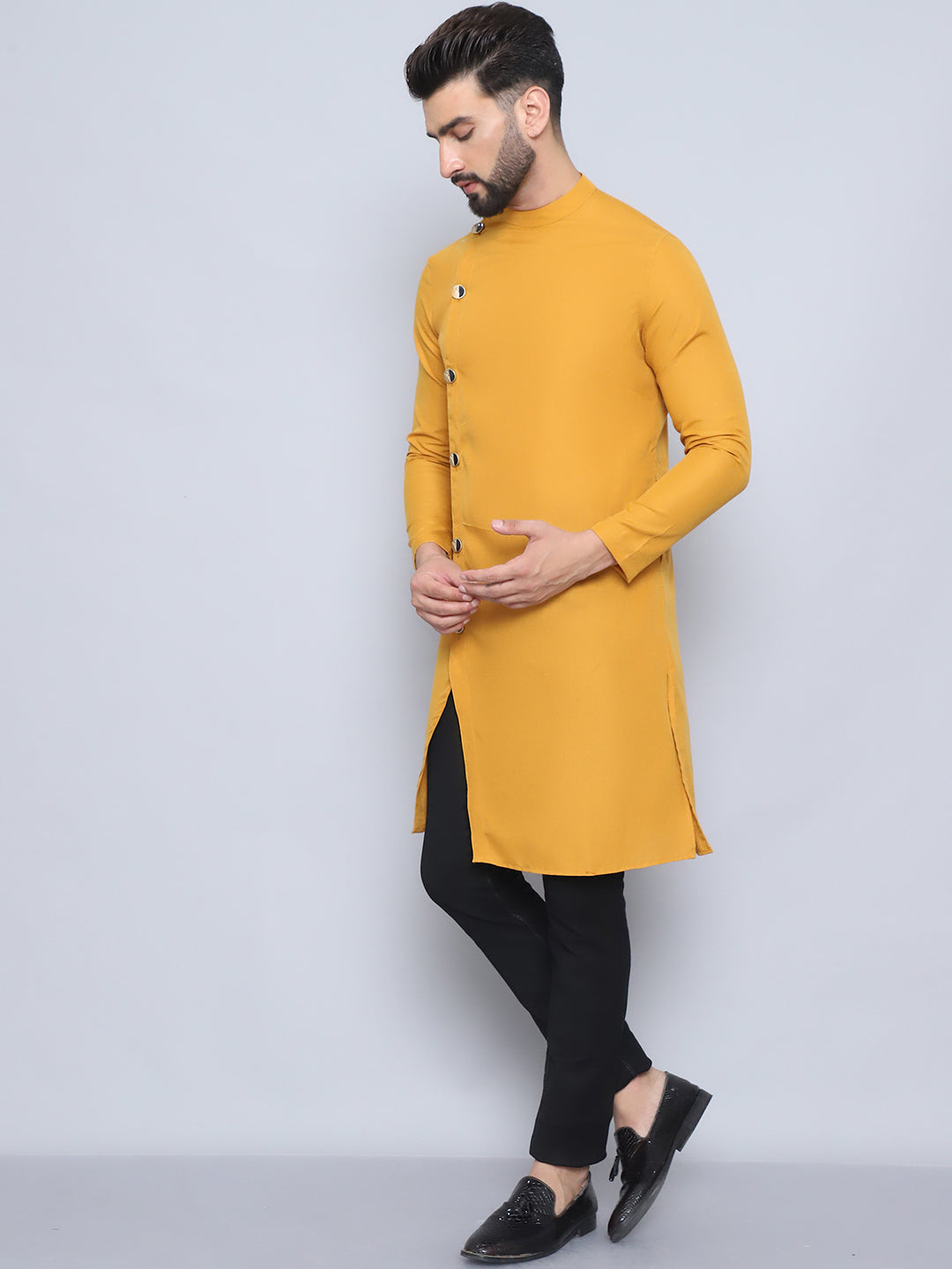 Even Apparels Men's Pure Cotton Yellow Sherwani Kurta