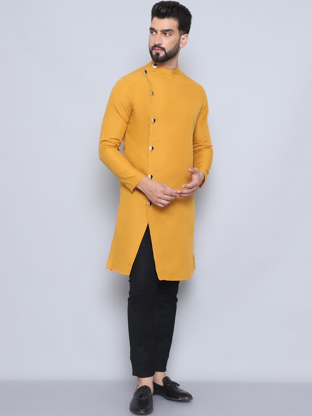 Even Apparels Men's Pure Cotton Yellow Sherwani Kurta
