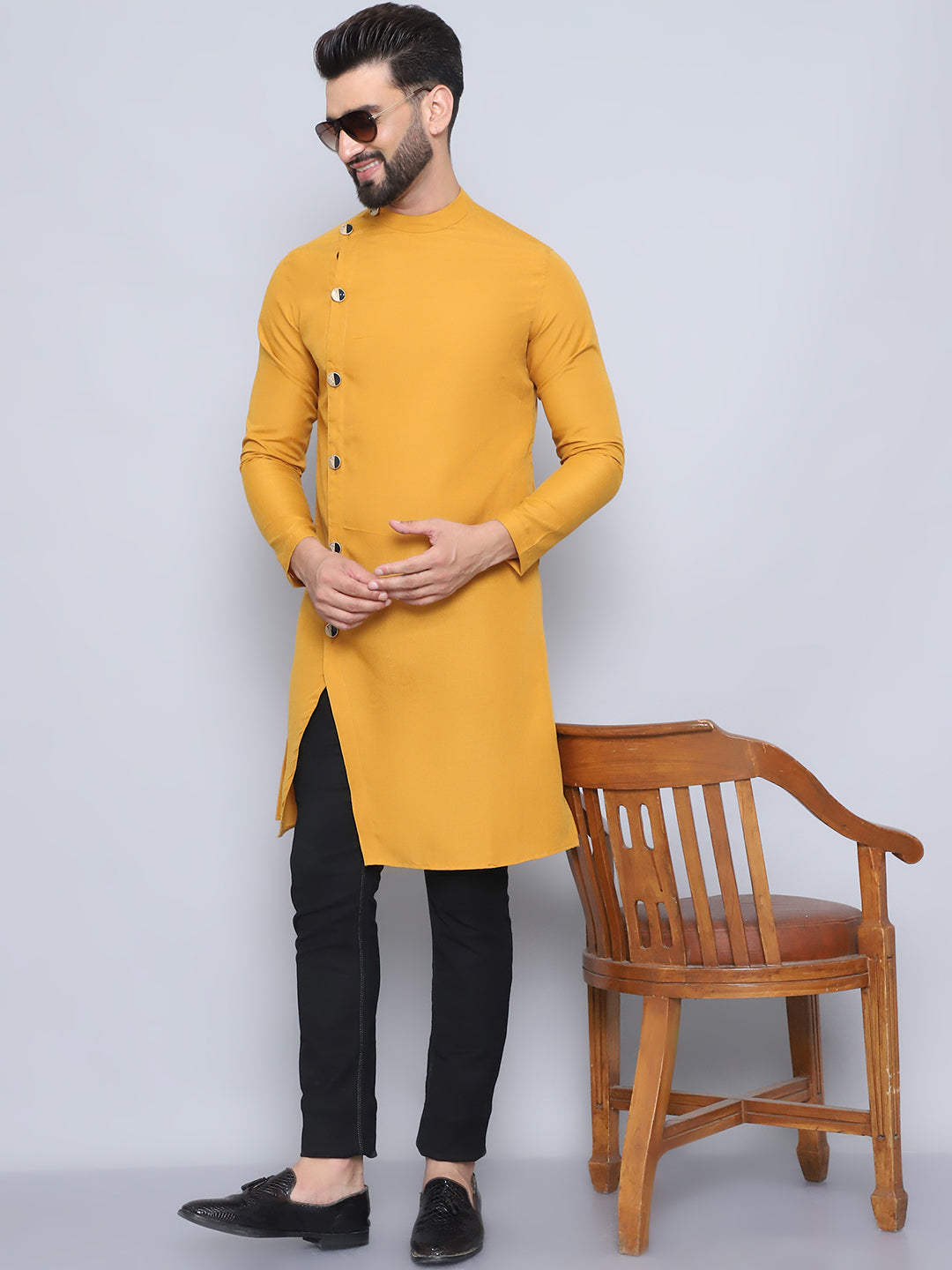 Even Apparels Men's Pure Cotton Yellow Sherwani Kurta