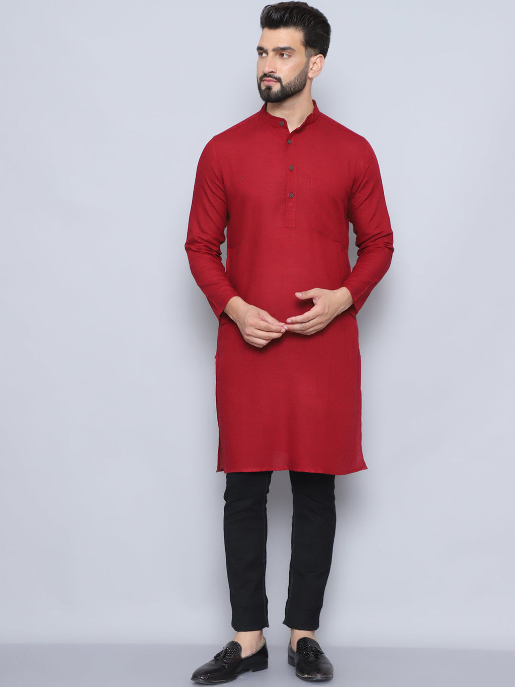 Even Apparels Men's Pure Cotton Maroon Kurta