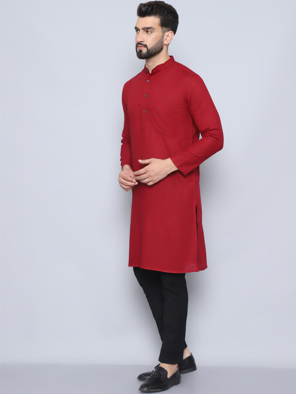 Even Apparels Men's Pure Cotton Maroon Kurta