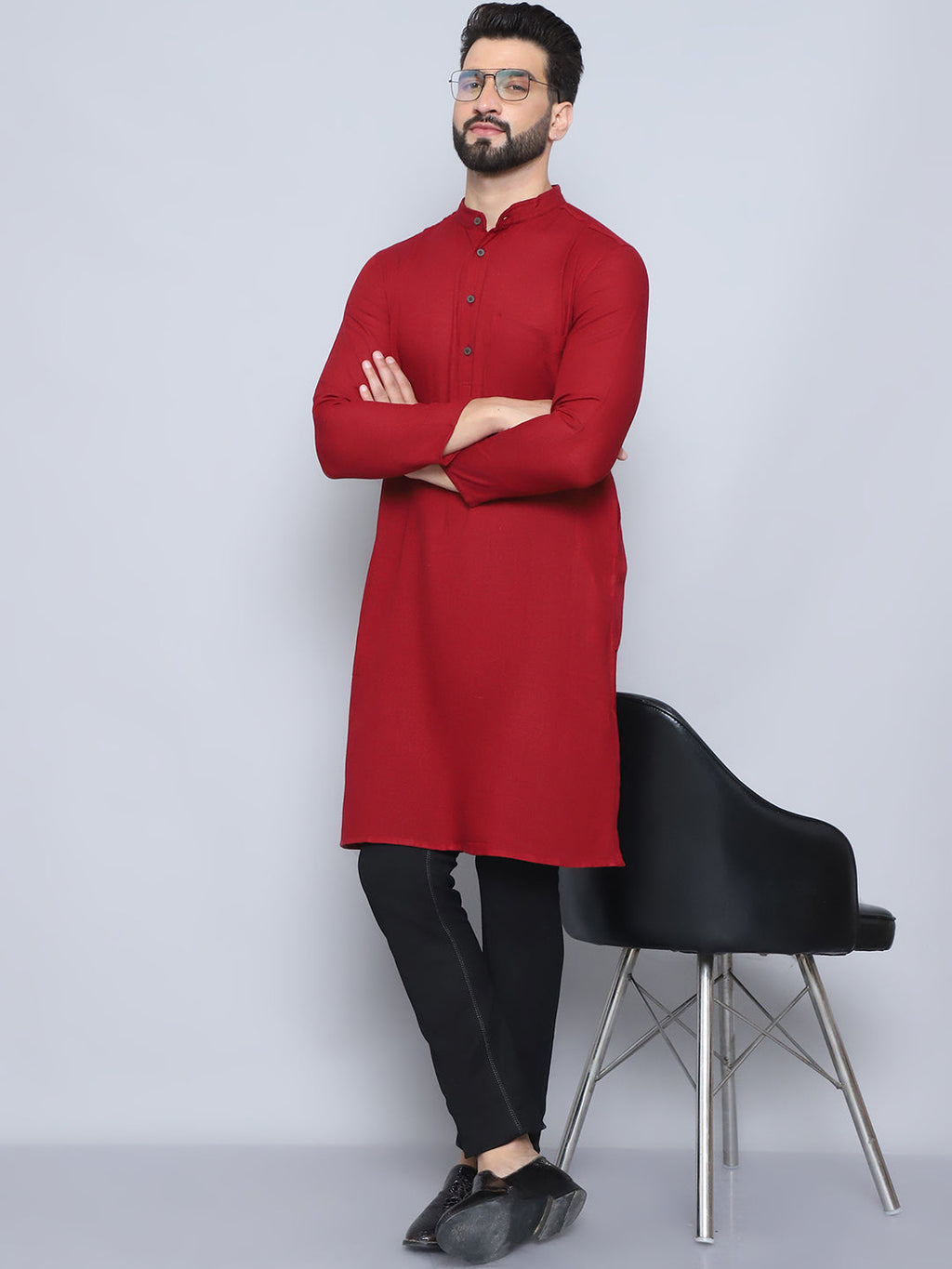 Even Apparels Men's Pure Cotton Maroon Kurta