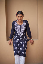 Rangreza Ethnic Chikankari Rayon Kurta Blue - Distacart