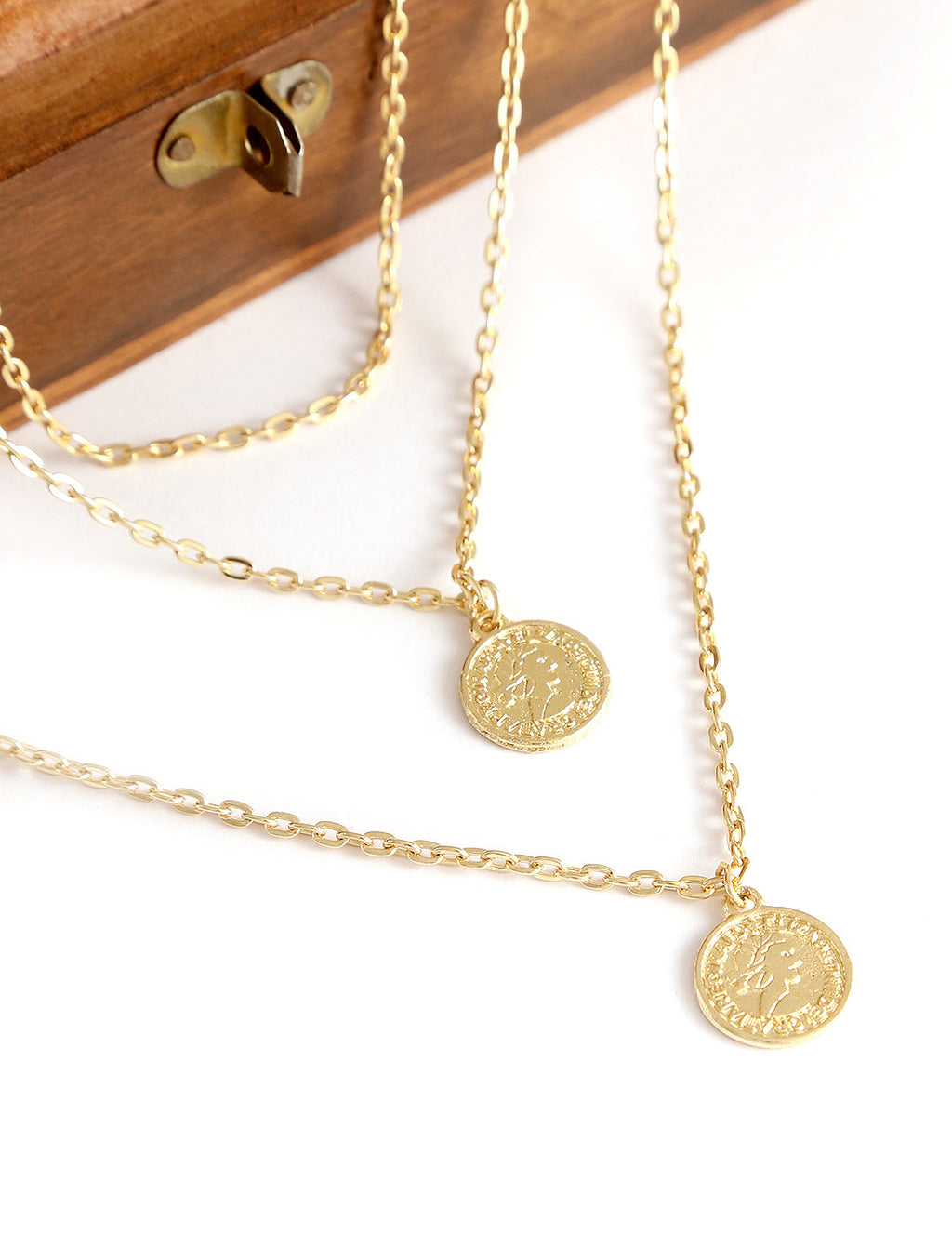 Gold-Polished Alloy Queen Coin Double Layer Necklace - The Pari
