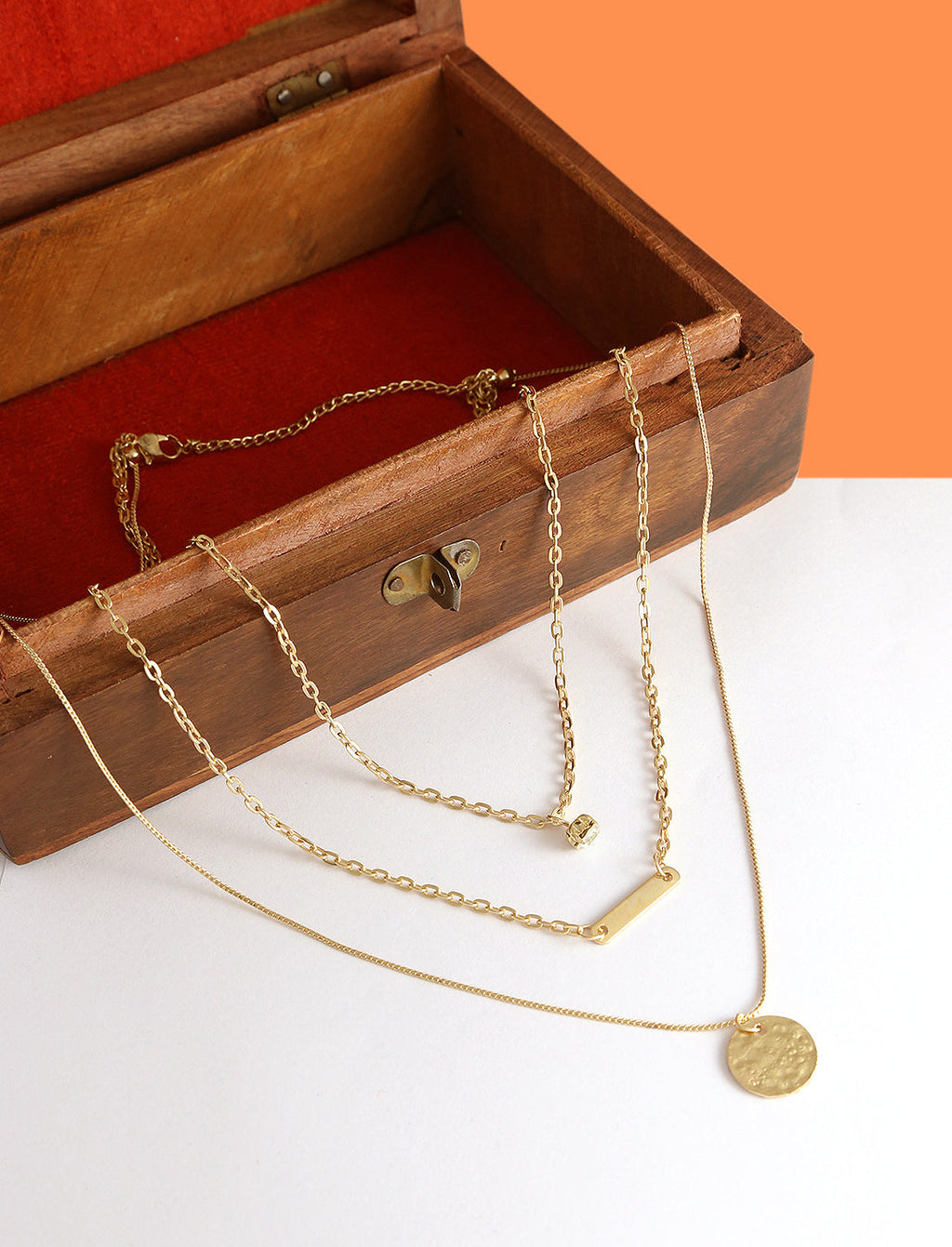 Gold-Polished Alloy Stone Plate & Coin Charm Necklace - The Pari