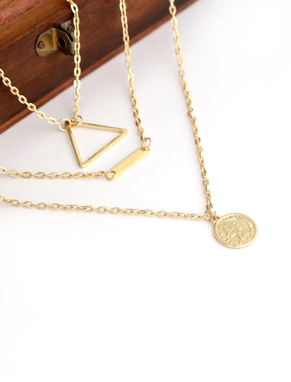 Gold-Polished Alloy Triangle & Coin Charm Necklace - The Pari