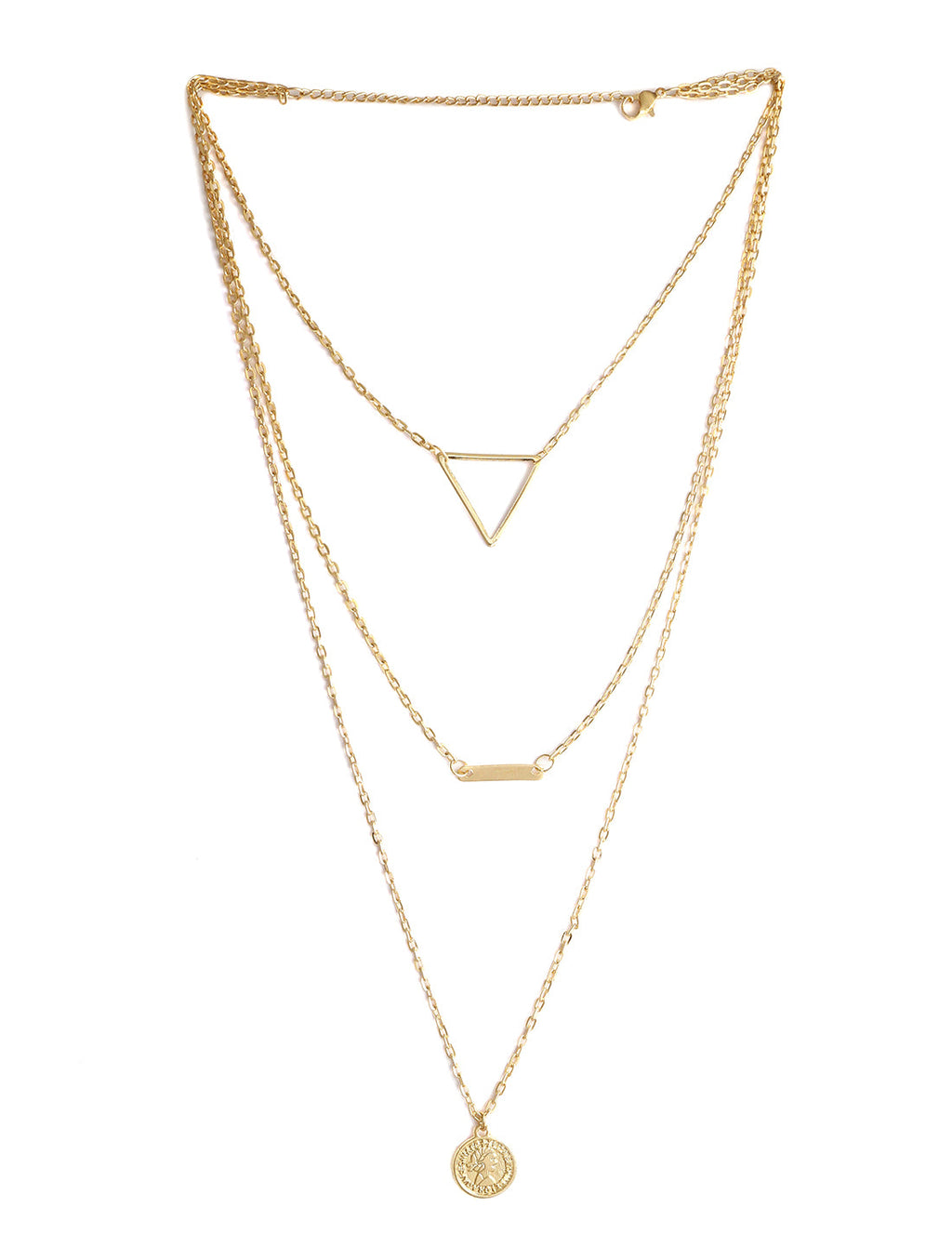 Gold-Polished Alloy Triangle & Coin Charm Necklace - The Pari