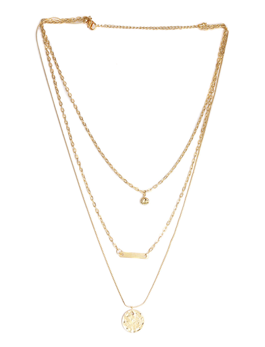 Gold-Polished Alloy Stone Plate & Coin Charm Necklace - The Pari