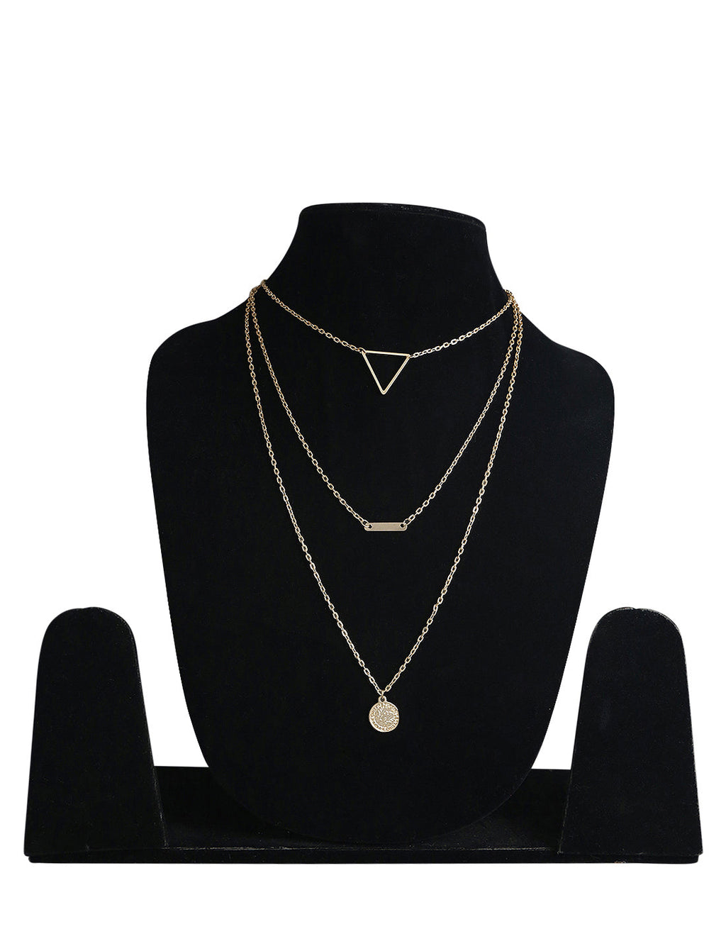 Gold-Polished Alloy Triangle & Coin Charm Necklace - The Pari