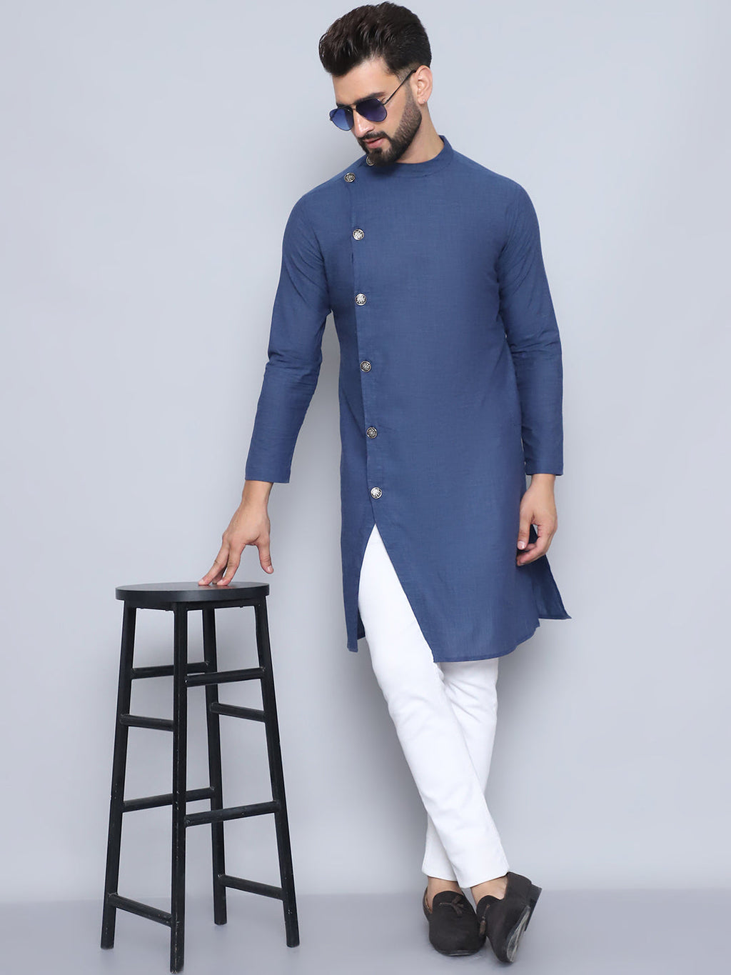 Even Apparels Men's Pure Cotton Grey Sherwani Kurta