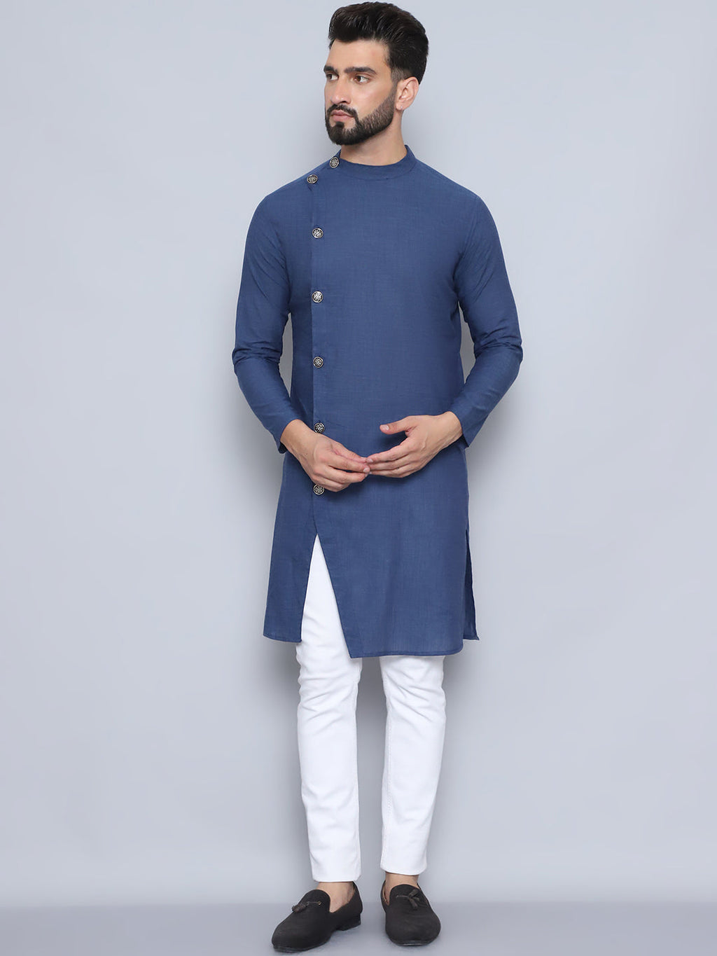 Even Apparels Men's Pure Cotton Grey Sherwani Kurta