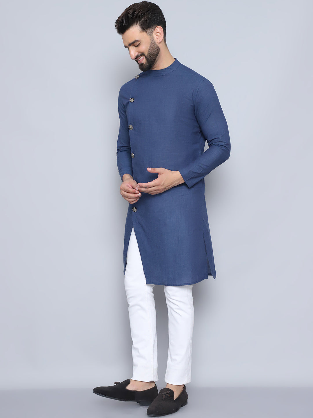 Even Apparels Men's Pure Cotton Grey Sherwani Kurta