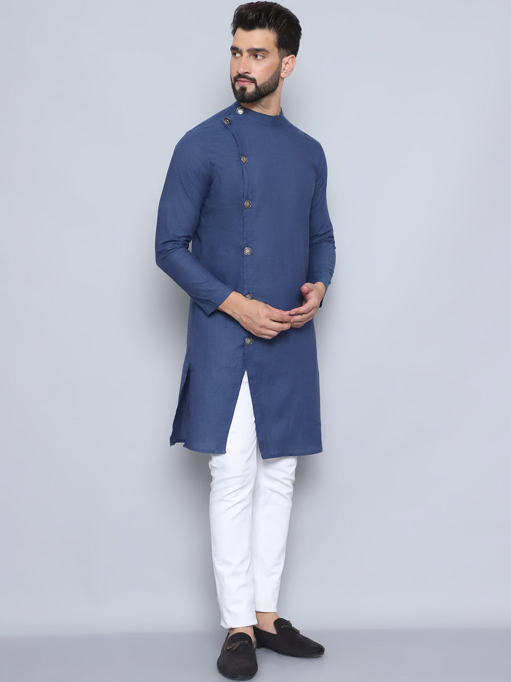 Even Apparels Men's Pure Cotton Grey Sherwani Kurta