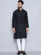Even Apparels Men's Pure Cotton Black Kurta