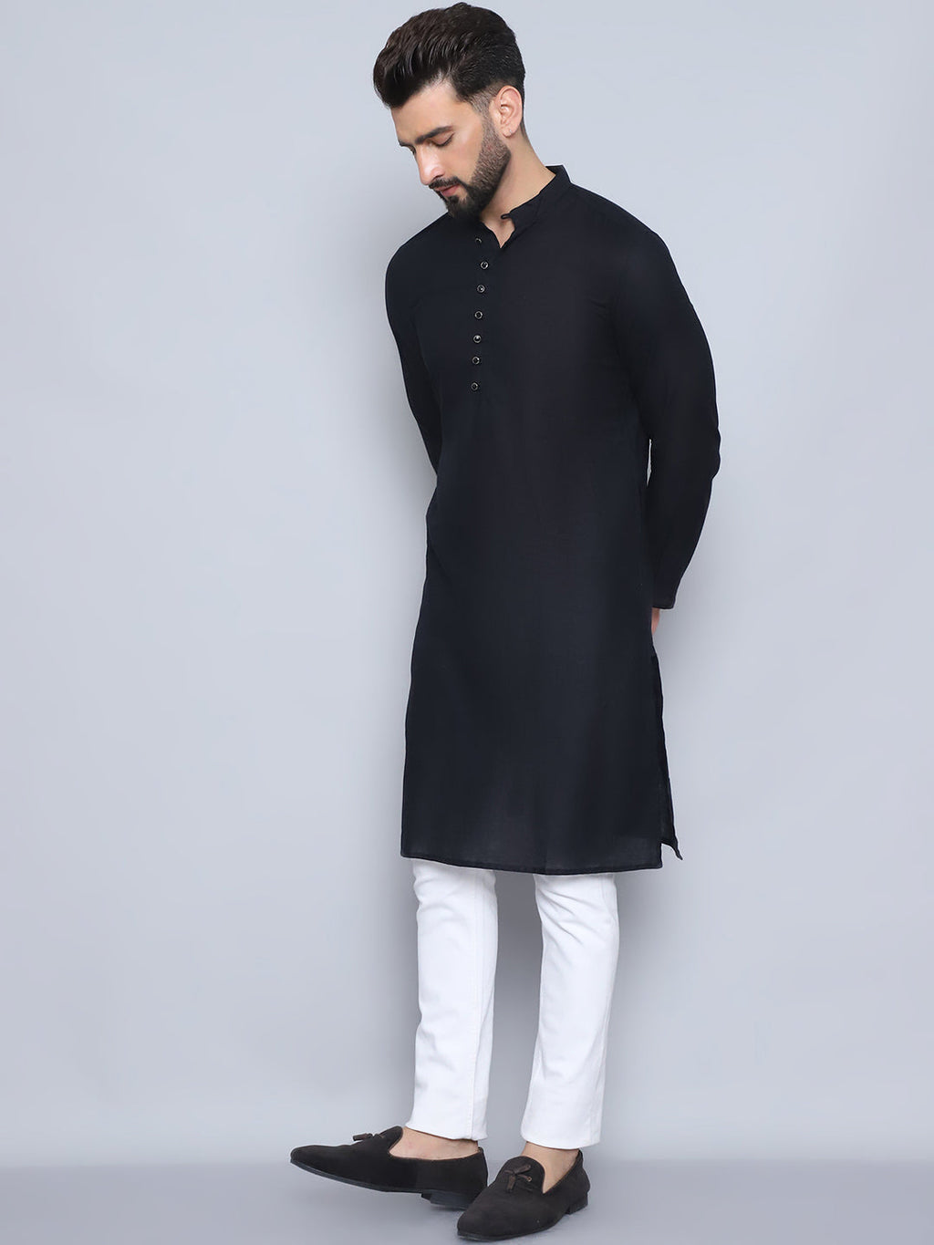 Even Apparels Men's Pure Cotton Black Kurta