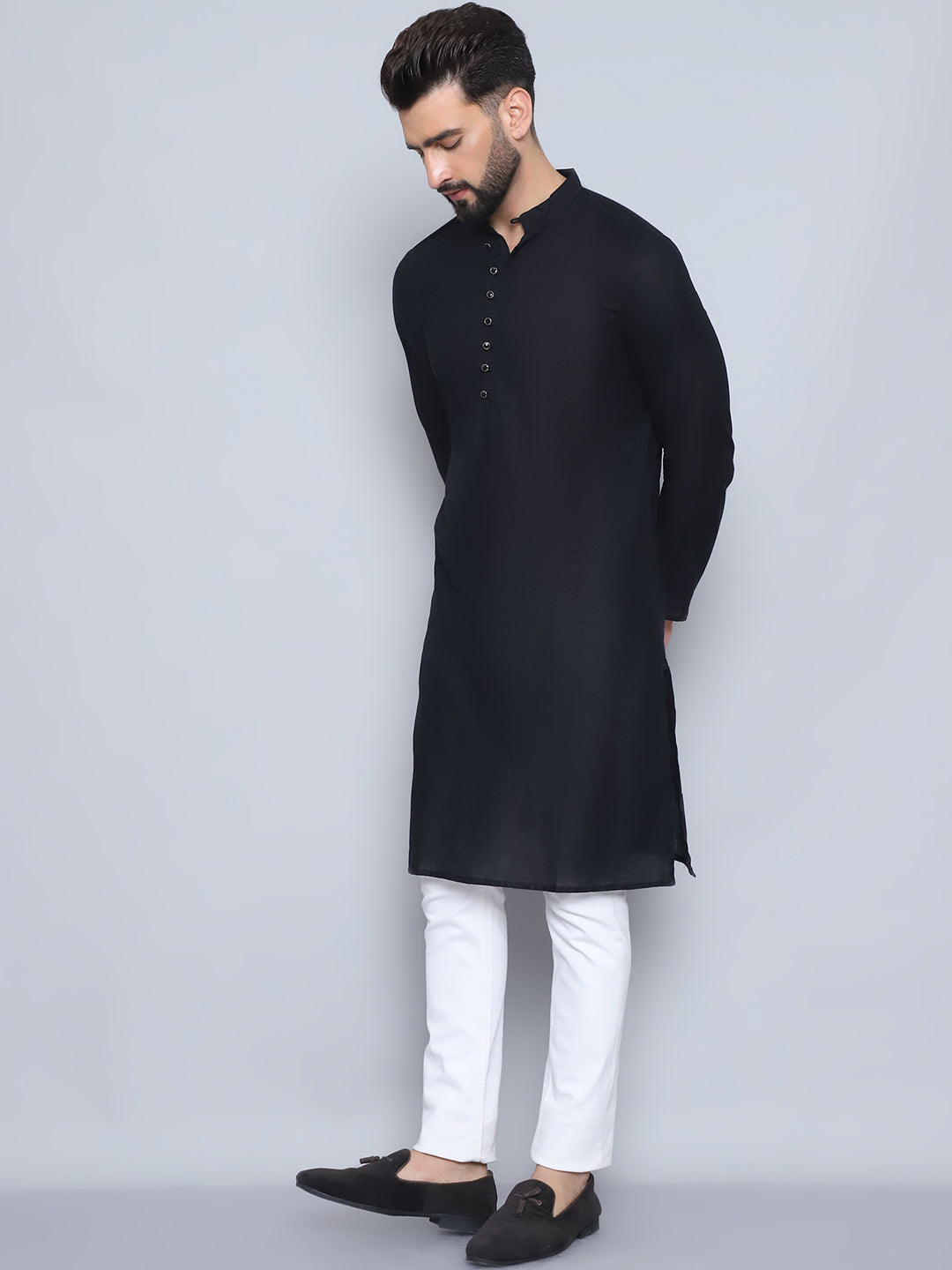 Even Apparels Men's Pure Cotton Black Kurta