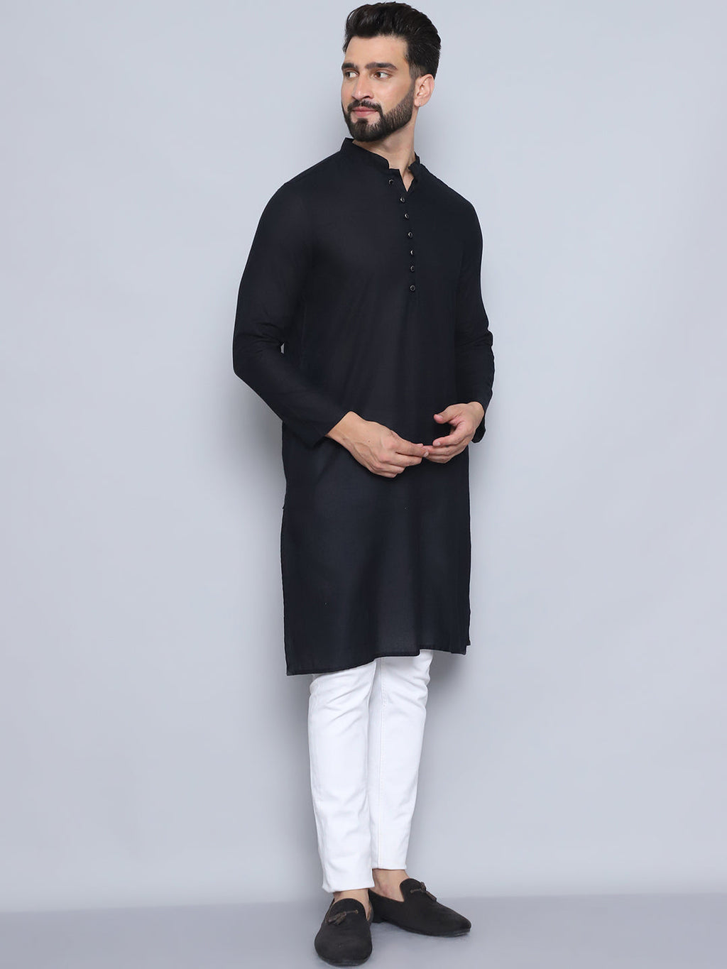 Even Apparels Men's Pure Cotton Black Kurta