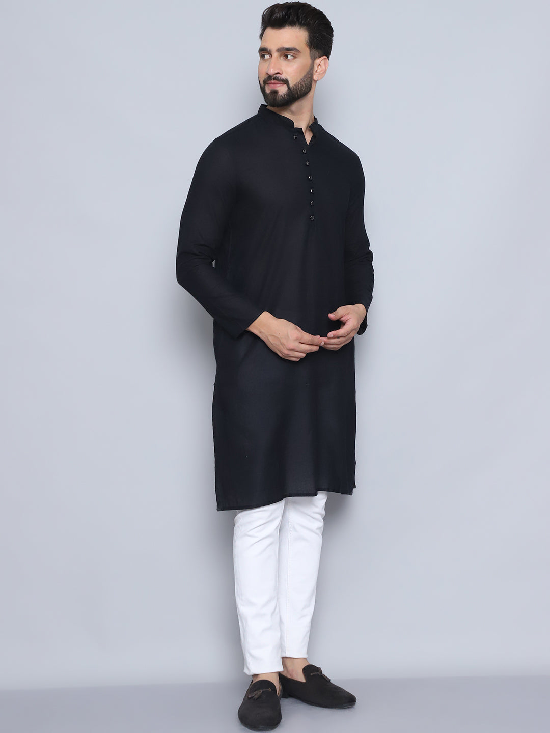 Even Apparels Men's Pure Cotton Black Kurta