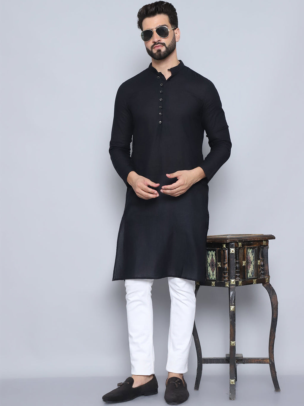 Even Apparels Men's Pure Cotton Black Kurta