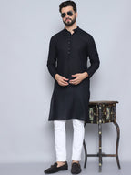 Even Apparels Men's Pure Cotton Black Kurta