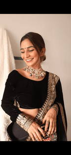 trueBrowns Black Velvet Embroidered Lace Blouse