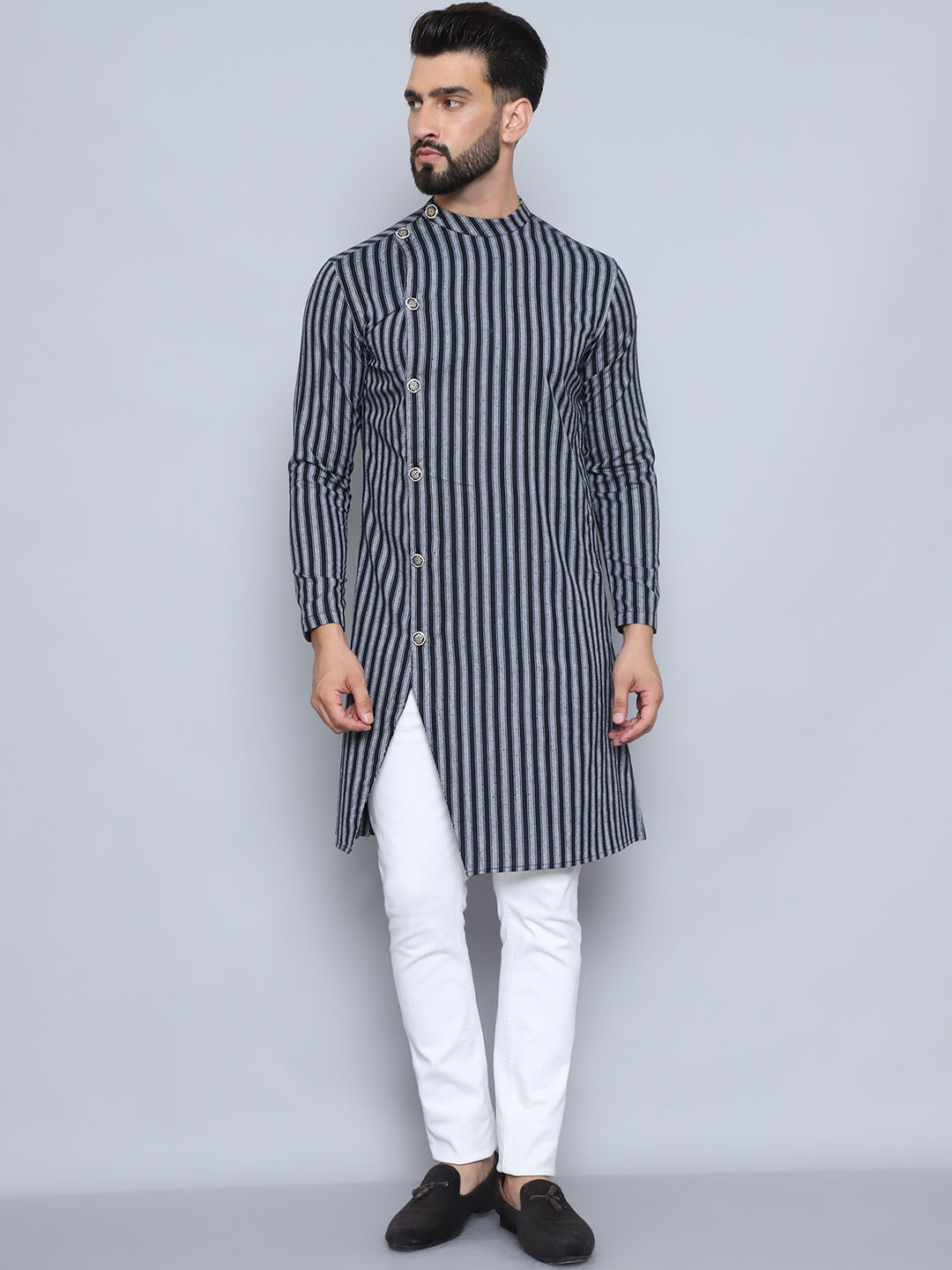 Even Apparels Men's Pure Cotton Black Sherwani Kurta