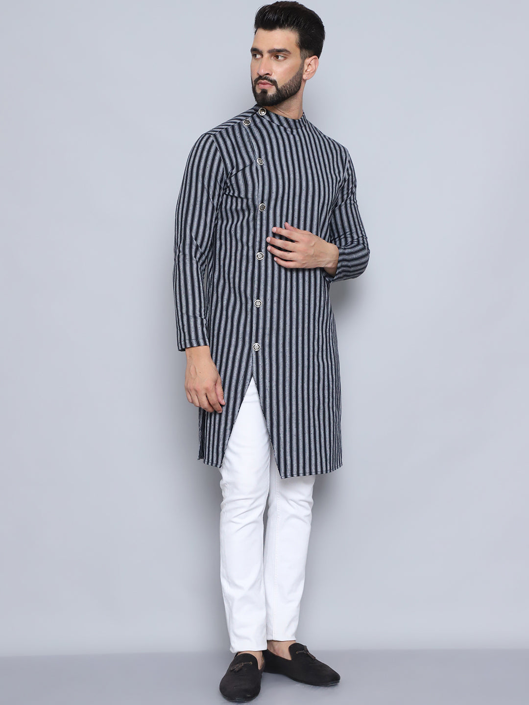 Even Apparels Men's Pure Cotton Black Sherwani Kurta