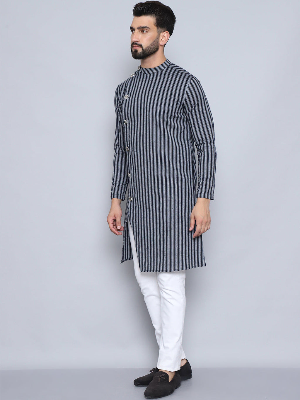 Even Apparels Men's Pure Cotton Black Sherwani Kurta