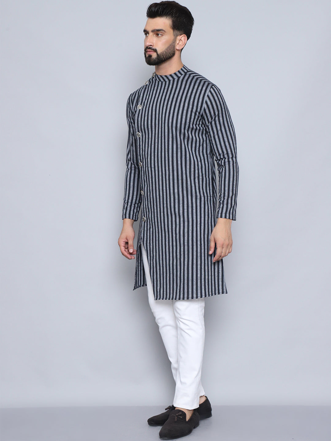 Even Apparels Men's Pure Cotton Black Sherwani Kurta