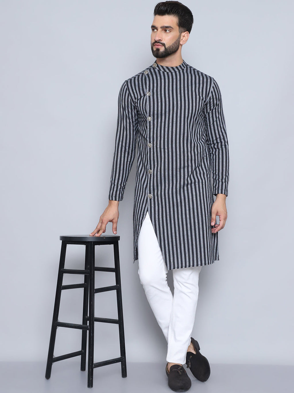 Even Apparels Men's Pure Cotton Black Sherwani Kurta