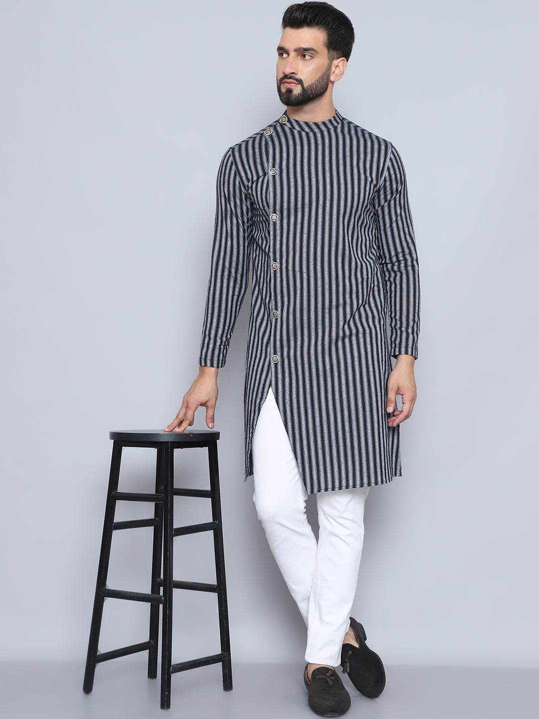 Even Apparels Men's Pure Cotton Black Sherwani Kurta