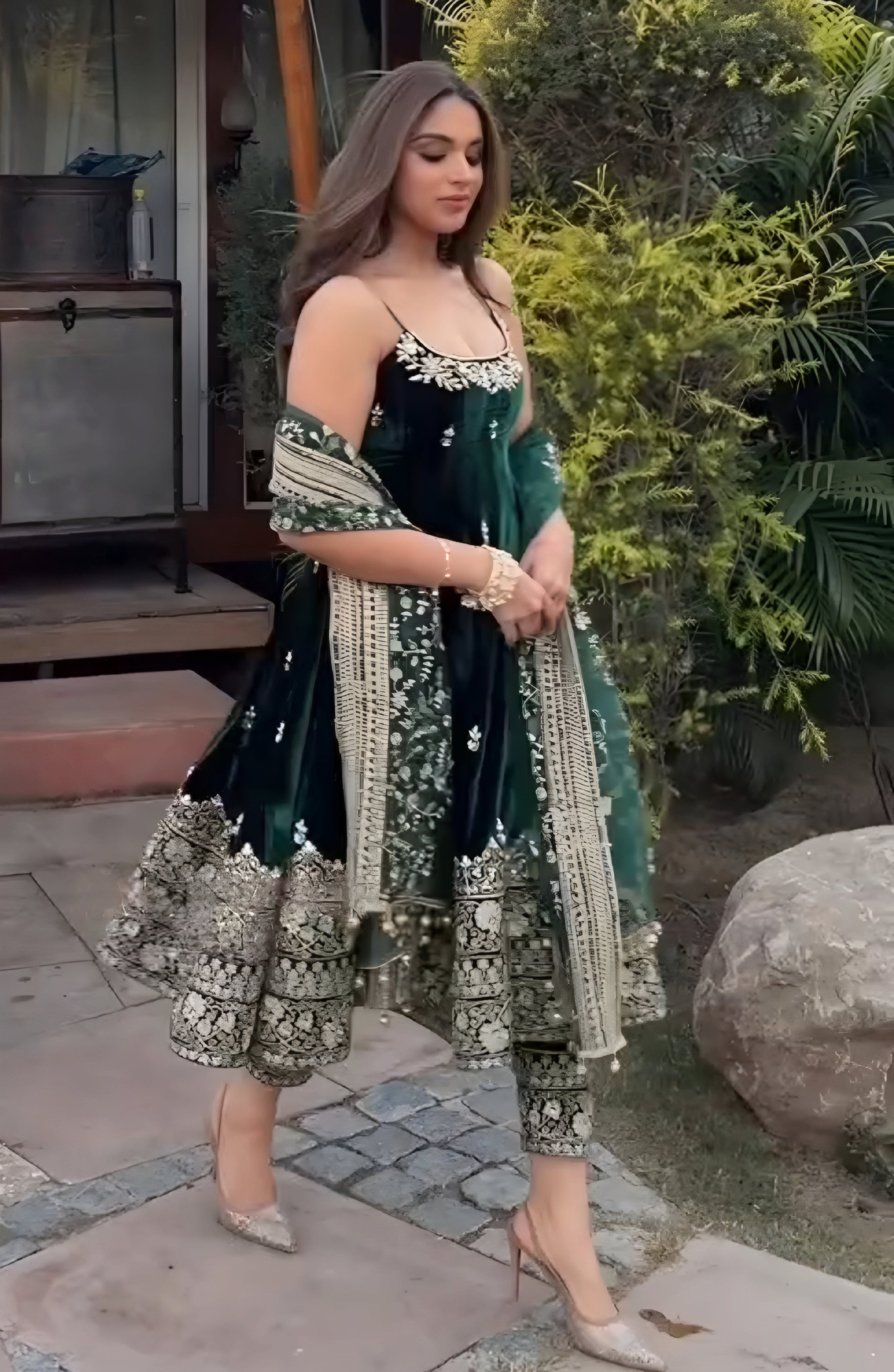 Yash Enterprise Green Vichitra Silk Party Wear Embroidery Suit Set - Distacart