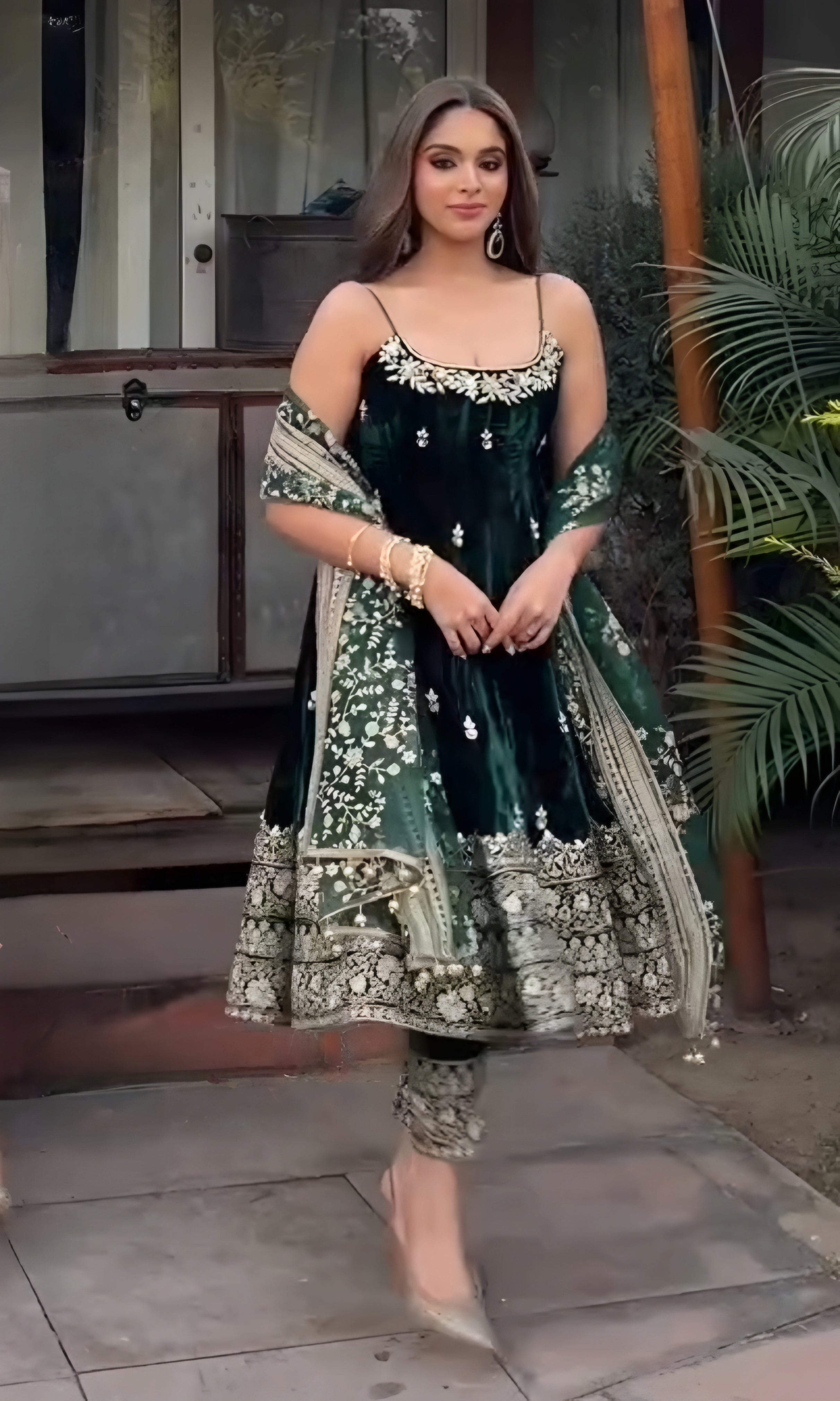 Yash Enterprise Green Vichitra Silk Party Wear Embroidery Suit Set - Distacart