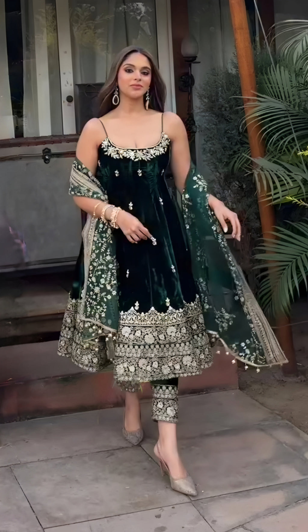 Yash Enterprise Green Vichitra Silk Party Wear Embroidery Suit Set - Distacart