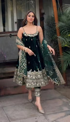 Yash Enterprise Green Vichitra Silk Party Wear Embroidery Suit Set - Distacart