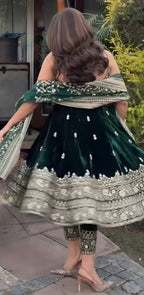 Yash Enterprise Green Vichitra Silk Party Wear Embroidery Suit Set - Distacart
