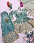 Evanik Seagreen Fendy Satin With Embroidered Real Mirror Work Plazzo Set - Distacart