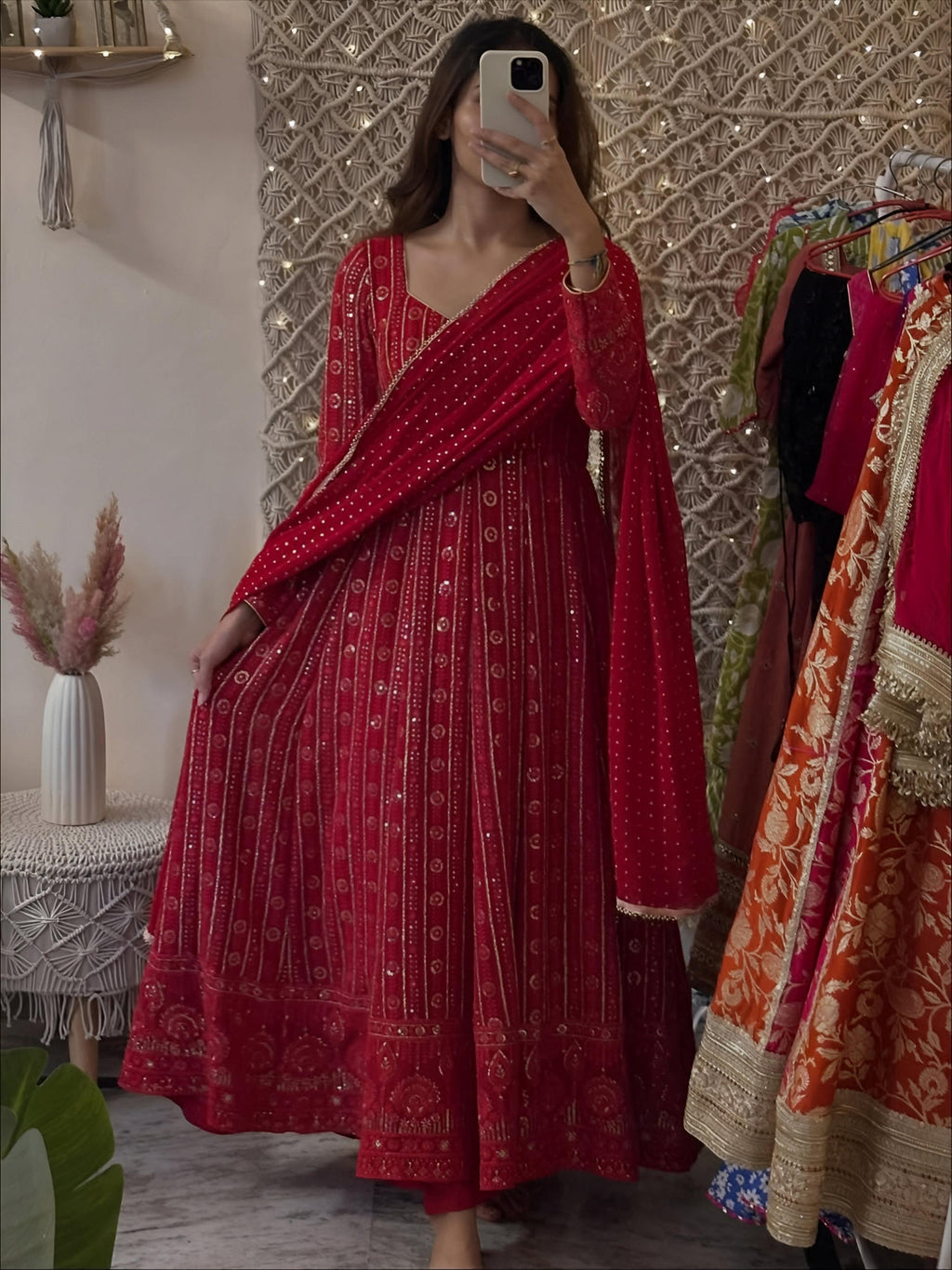 Yash Enterprise Mehrooni Red Faux Blooming Party Wear Embroidery Suit Set - Distacart