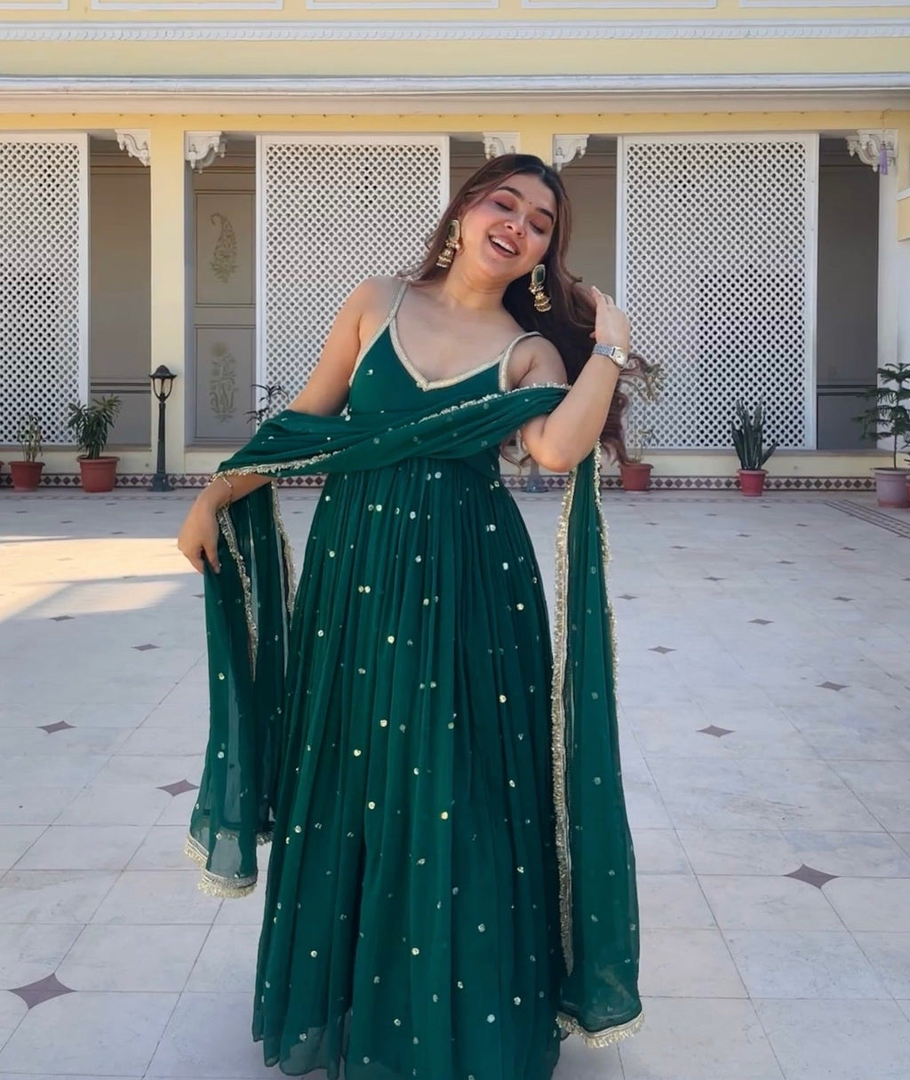 Yash Enterprise Green Faux Blooming Party Wear Embroidery Suit Set - Distacart