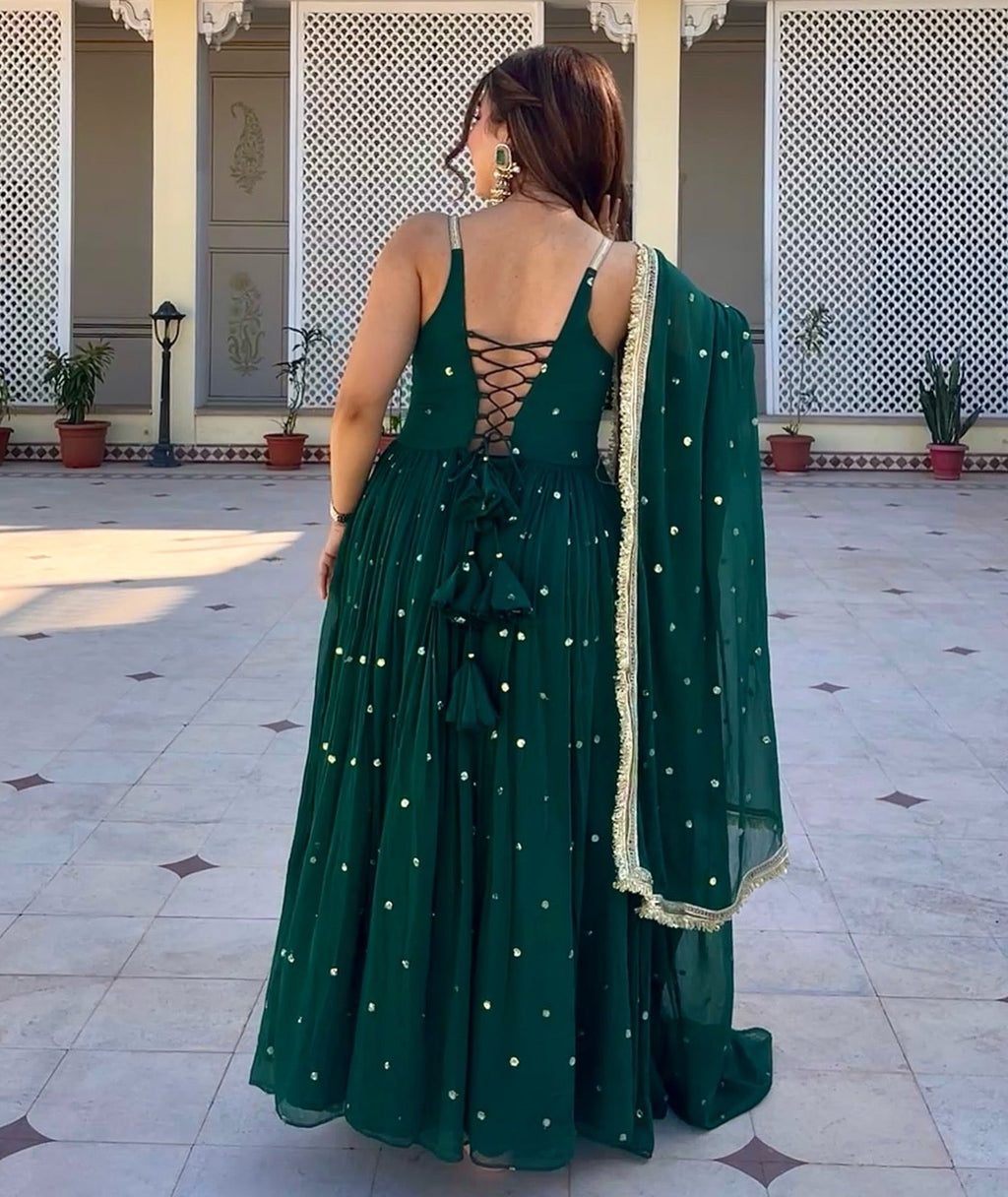 Yash Enterprise Green Faux Blooming Party Wear Embroidery Suit Set - Distacart