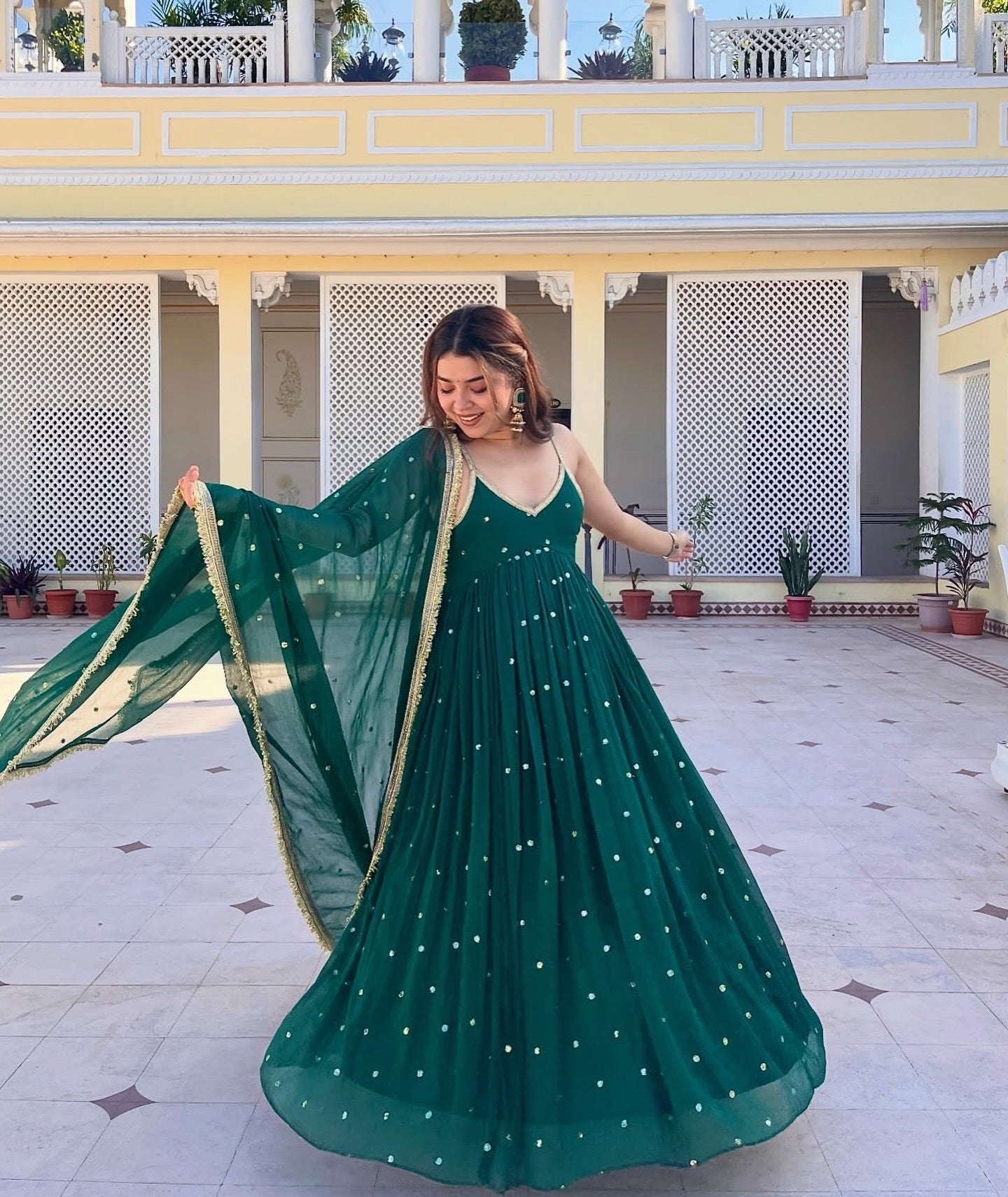 Yash Enterprise Green Faux Blooming Party Wear Embroidery Suit Set - Distacart