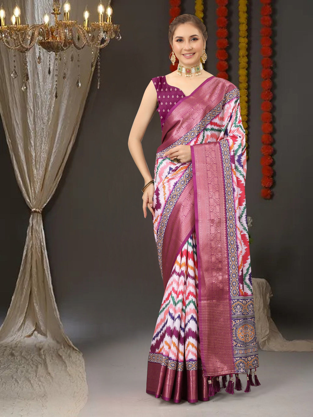 Vedant Vastram Wine Color Kanjeevaram Silk Saree - Wine