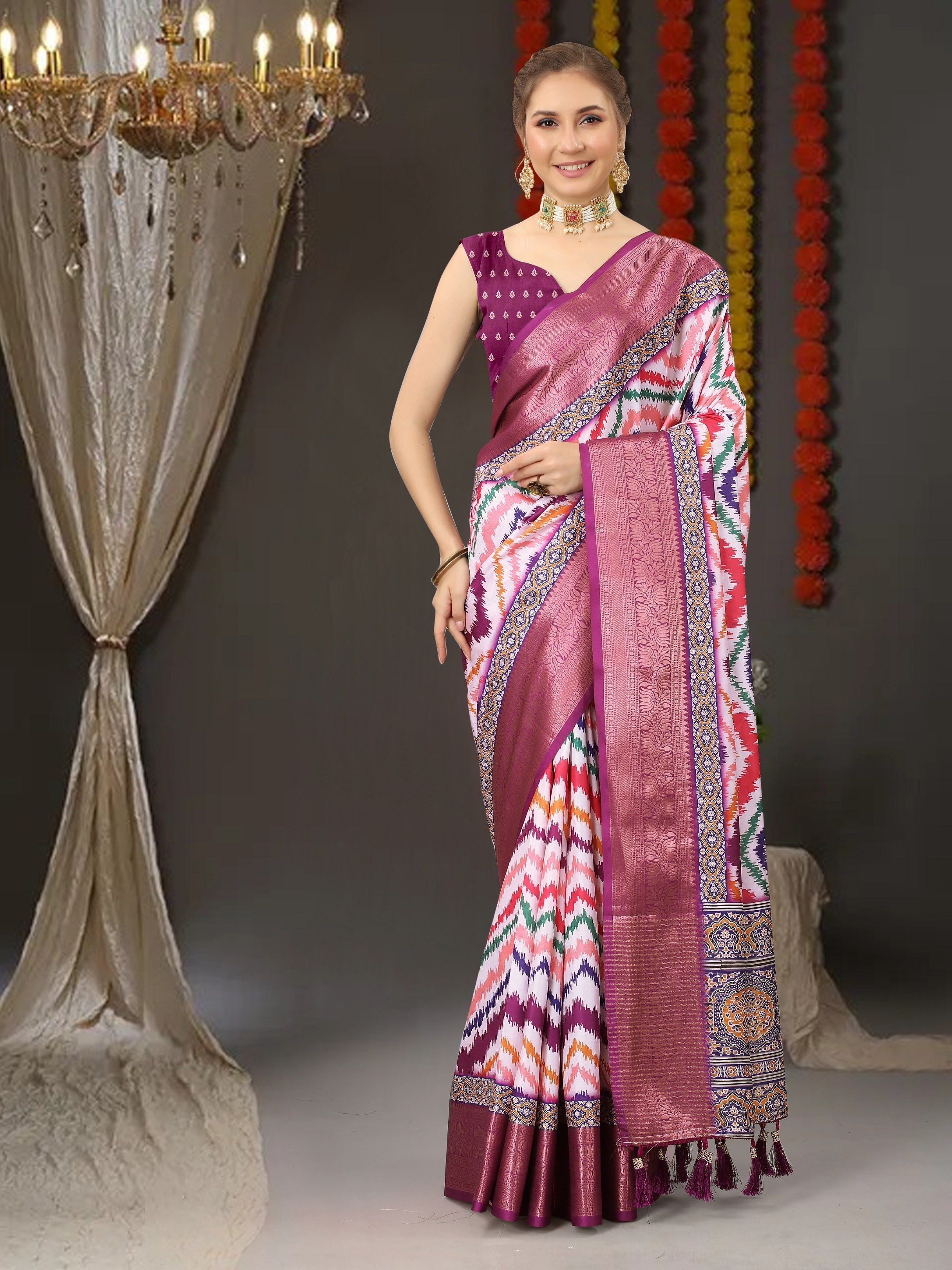 Vedant Vastram Wine Color Kanjeevaram Silk Saree - Wine