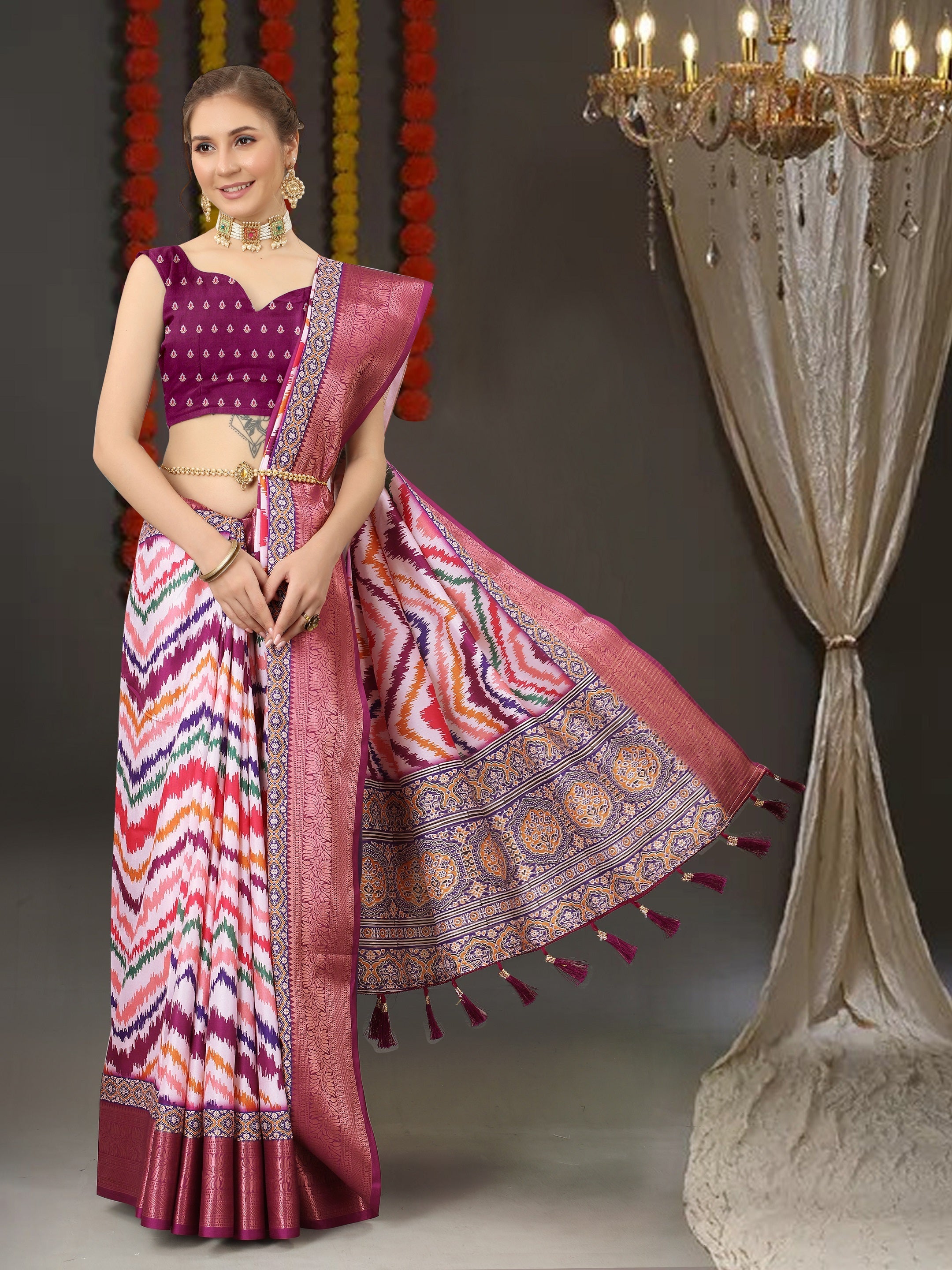 Vedant Vastram Wine Color Kanjeevaram Silk Saree - Wine