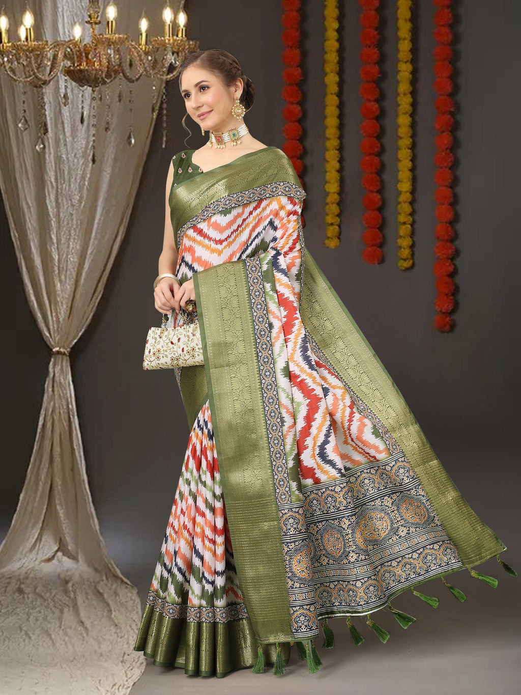 Vedant Vastram Mehndi Color Kanjeevaram Silk Saree - Mehndi