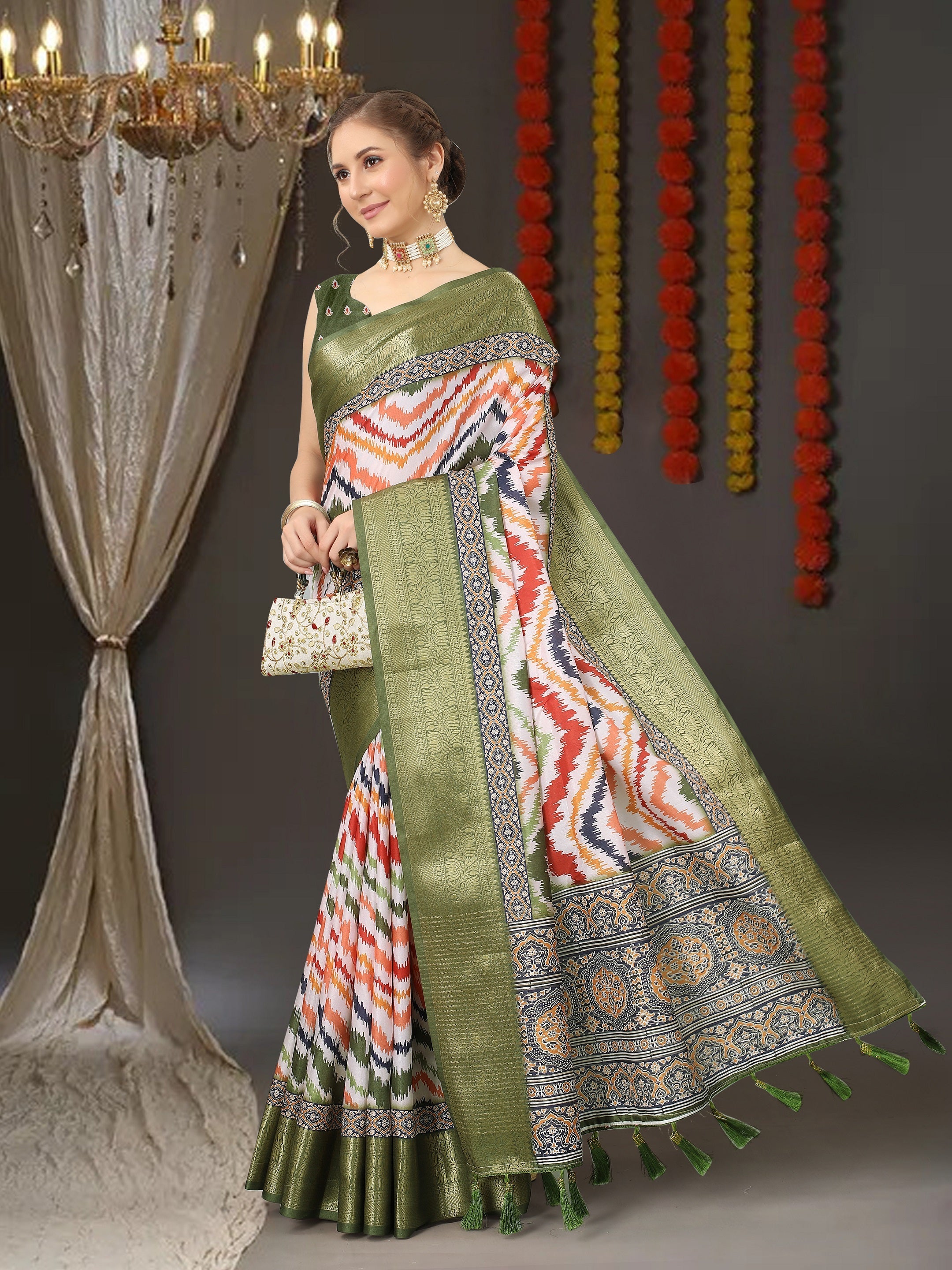 Vedant Vastram Mehndi Color Kanjeevaram Silk Saree - Mehndi