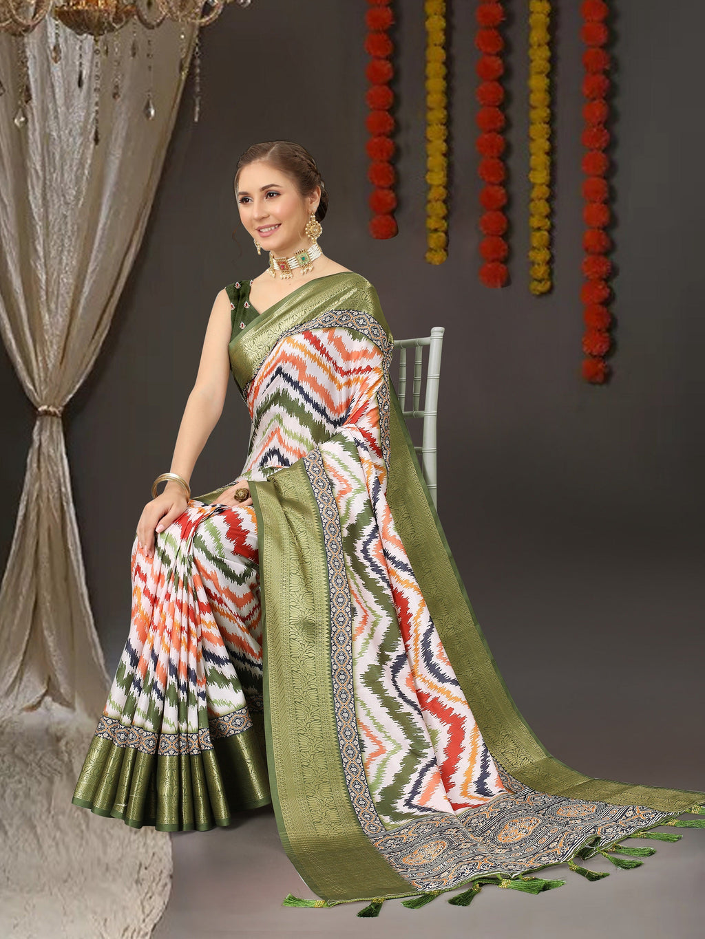 Vedant Vastram Mehndi Color Kanjeevaram Silk Saree - Mehndi