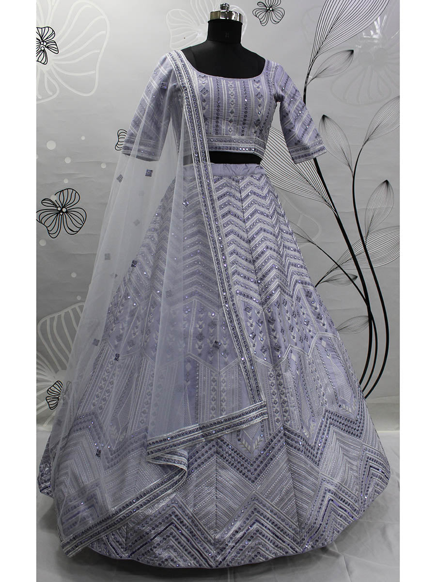Myra Lavender Silk Embroidered Designer Lehenga