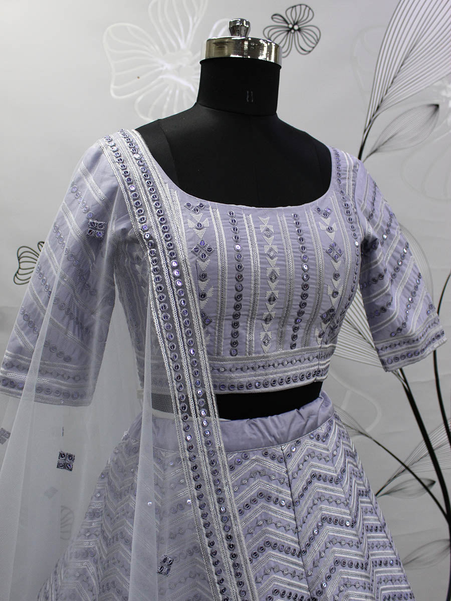 Myra Lavender Silk Embroidered Designer Lehenga