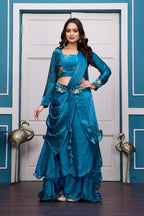 Yash Enterprise Rama Green Vichitra Silk Party Wear Embroidery Crop Top With Blouse Lehenga Choli - Distacart